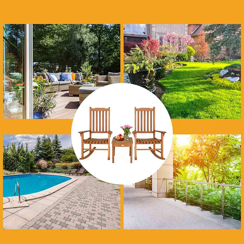 Set di 3 sedie a dondolo in legno di pioppo con tavolino da caffè 2 sedie da conversazione in legno