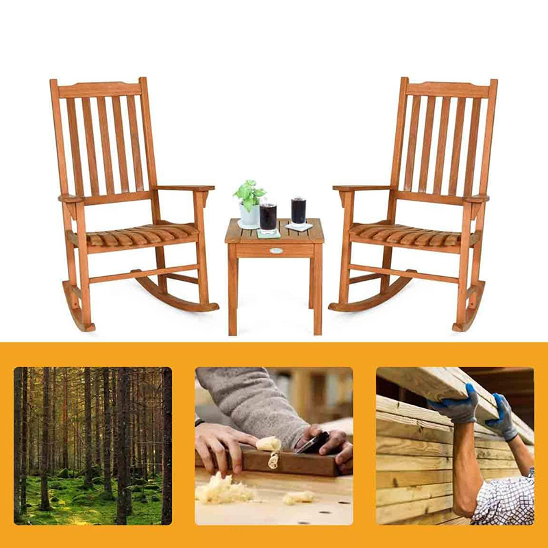 Set di 3 sedie a dondolo in legno di pioppo con tavolino da caffè 2 sedie da conversazione in legno