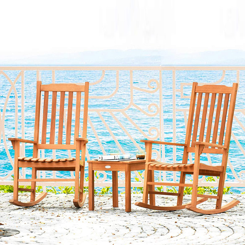 Set di 3 sedie a dondolo in legno di pioppo con tavolino da caffè 2 sedie da conversazione in legno