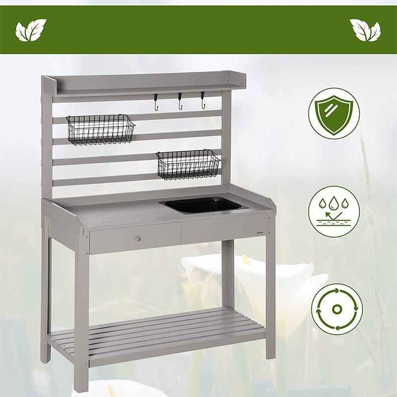 Tavolo da invasatura, postazione da giardino con setaccio, lavello e cestelli rimovibili