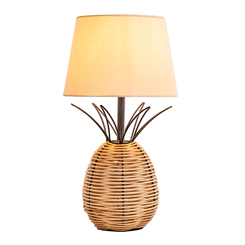 Lampada da tavolo alta 26,5' di grandi dimensioni/rattan con paralume in tessuto in rattan naturale/ottone/bianco