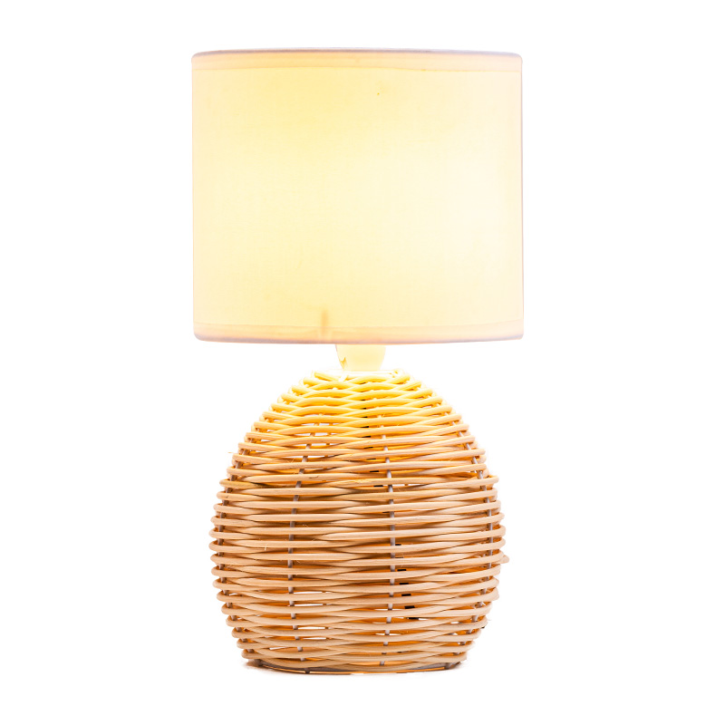 Lampada da tavolo alta 26,5' di grandi dimensioni/rattan con paralume in tessuto in rattan naturale/ottone/bianco