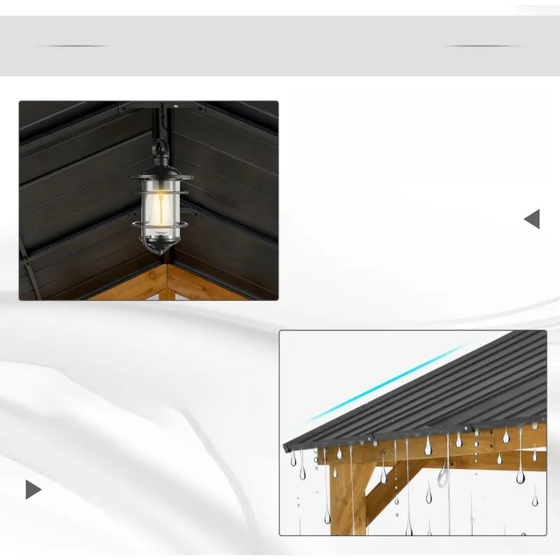 Gazebo hardtop 11x13 con struttura in legno, tettoia per gazebo in metallo permanente con gancio a soffitto per giardino, patio, cortile