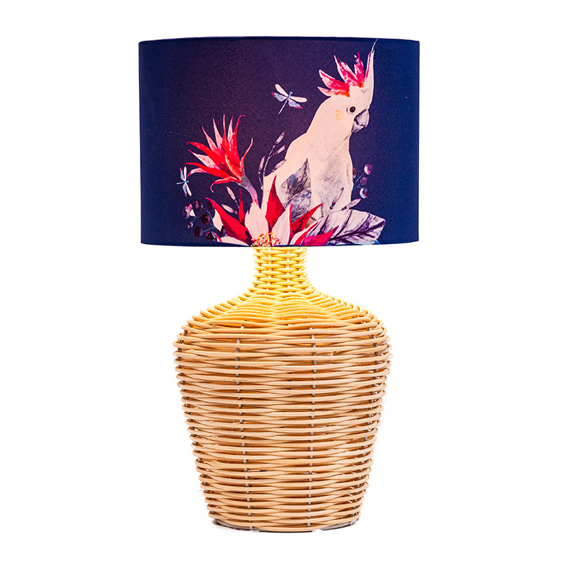 Lampada da tavolo alta 26,5' di grandi dimensioni/rattan con paralume in tessuto in rattan naturale/ottone/bianco