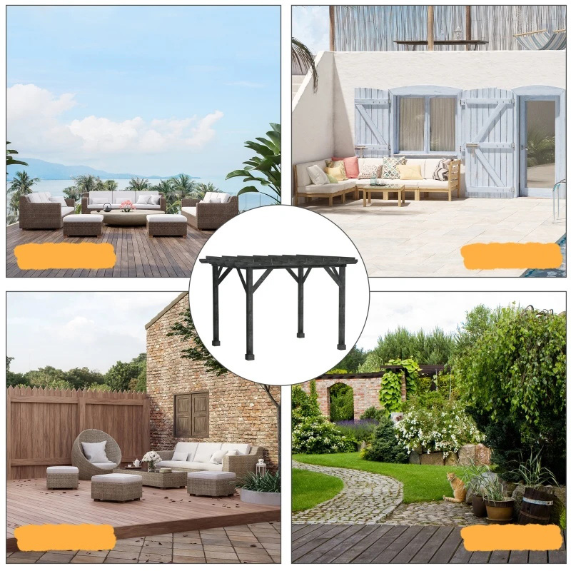 Gazebo a pergola da esterno 10' x 10', 100% pergola in legno adatto per patio, terrazza, giardino, gazebo, perfetto per barbecue, feste, picnic, nero