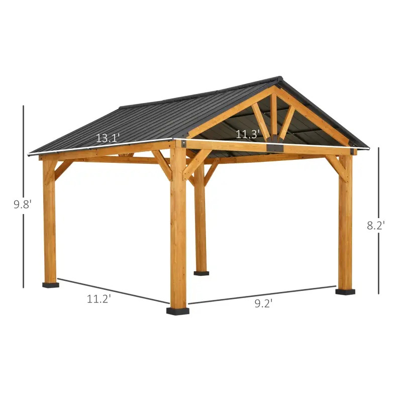 Gazebo hardtop 11x13 con struttura in legno, tettoia per gazebo in metallo permanente con gancio a soffitto per giardino, patio, cortile