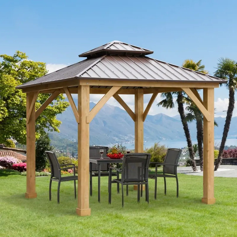 10 'x 10' Hardtop Gazebo Patio Baldacchino Shelter all'aperto con tetto in acciaio a doppio livello
