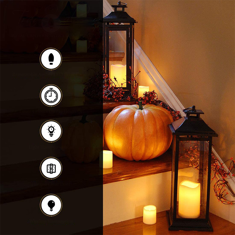 Lanterna in metallo con candela a batteria - Lanterna tradizionale nera da 17'.