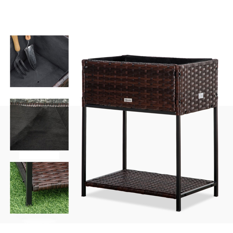 Fioriera per fiori in rattan per interni/esterni con ripiano per attrezzi sotto e robusta area di lavoro sopraelevata 28' H