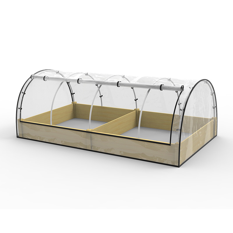 Kit aiuola rialzata da giardino con serra, fioriera in legno a telaio freddo, naturale