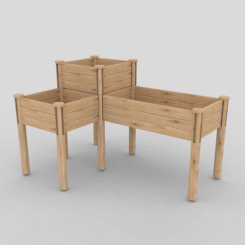 Letto da giardino rialzato a 3 livelli con ripiano portaoggetti, kit fioriera rialzata in legno