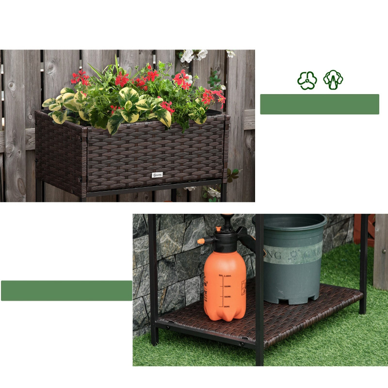 Fioriera per fiori in rattan per interni/esterni con ripiano per attrezzi sotto e robusta area di lavoro sopraelevata 28' H