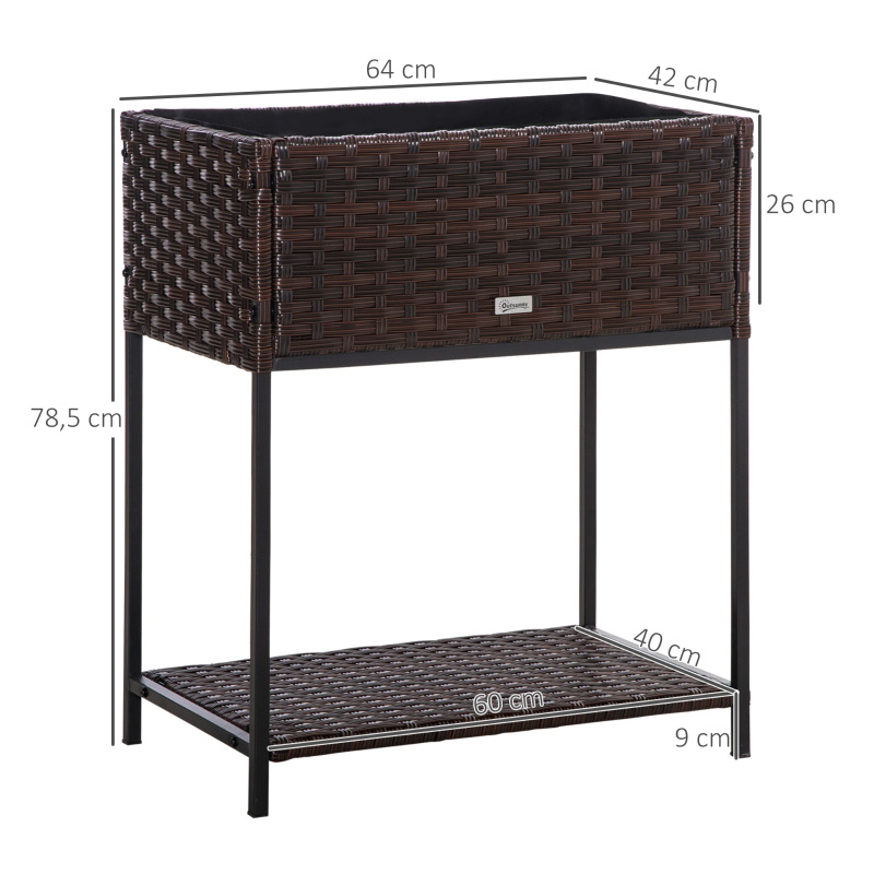 Fioriera per fiori in rattan per interni/esterni con ripiano per attrezzi sotto e robusta area di lavoro sopraelevata 28' H