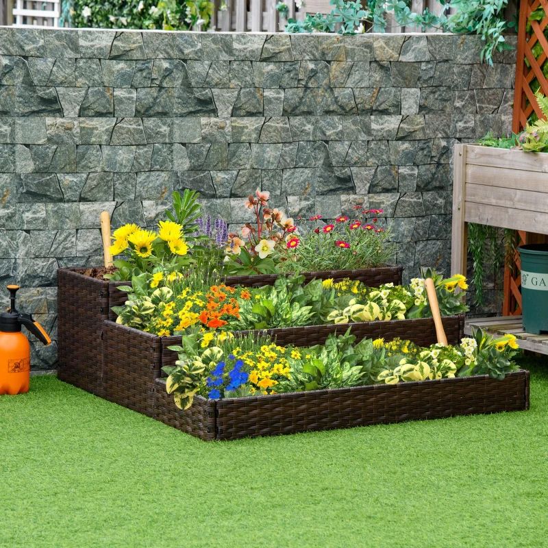 Fioriera per fiori in rattan per interni/esterni con ripiano per attrezzi sotto e robusta area di lavoro sopraelevata 28' H