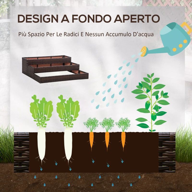 Fioriera per fiori in rattan per interni/esterni con ripiano per attrezzi sotto e robusta area di lavoro sopraelevata 28' H